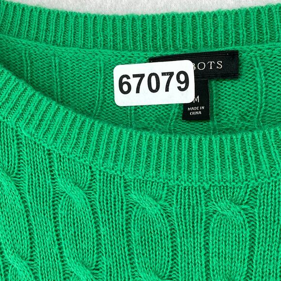 TALBOTS Sweater M Lambswool Blend Cable Ribbed Jumper Button Shoulder Green - Picture 11 of 11